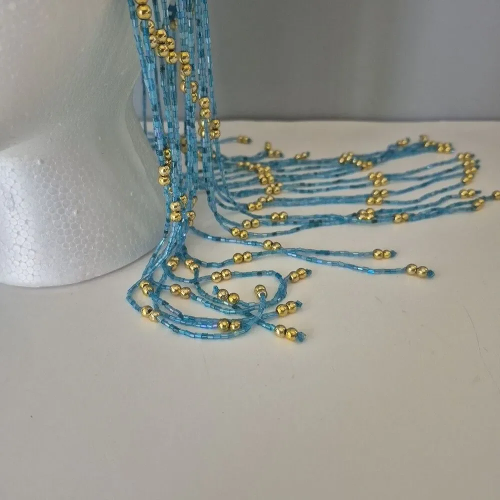 Egyptian Cleopatra Flapper Turquoise Gold Beaded Crochet Head Cap Costume Piece